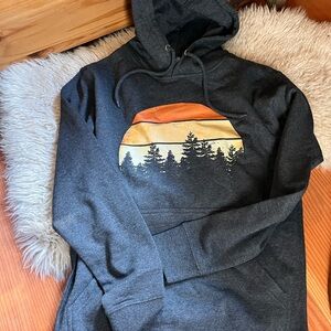 Dark Gray Women’s Hoodie with Sunset Tree Graphic